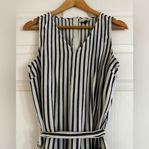 Universal Thread, blue + white striped jumpsuit with matching belt to tie